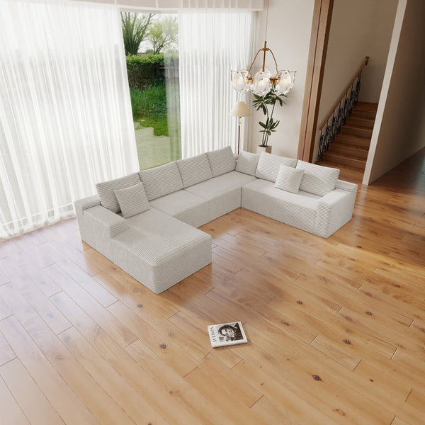 English Elm 131.9*104.3"Modular Sectional Sofa – Plush Corduroy, No Assembly, Versatile 4-Piece Design For Any Space W3819S00026