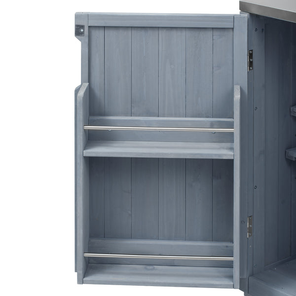 English Elm K&K 66.5" Outdoor Kitchen Island with 1.2" Stainless Steel Top, Ample Storage, Wheels & Bottle Opener Grey+Blue N707P250629G