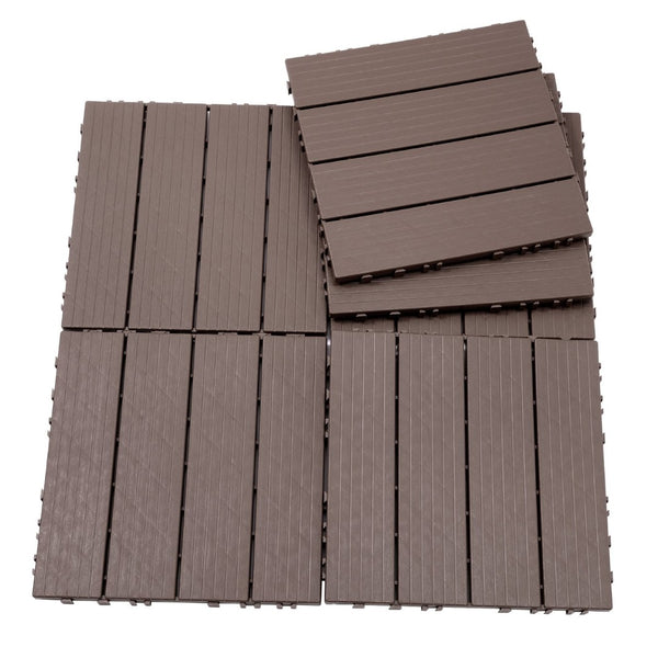 English Elm Plastic Interlocking Deck Tiles 44 Pack Snap Together Waterproof Patio Flooring W2882P204562