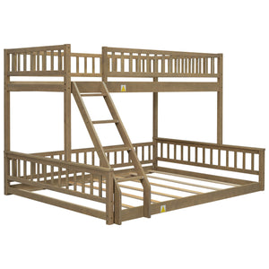 English Elm Twin Twin XL over Queen bunk bed with ladder and guardrails, sturdy pine MDF frame for small rooms Walnut GX000464AAD