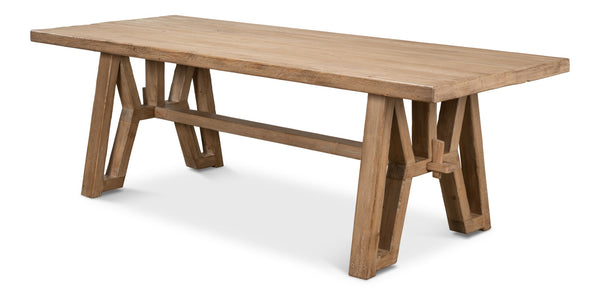 Sarreid Miner's Camp Dining Table - Rustic Reclaimed Old Pine Beams With Natural Finish For Unique Dining Experience Tan  52955