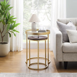 English Elm Walker Edison - Contemporary Gold-Metal Nesting Side Tables – Dark Walnut / Pale Gold