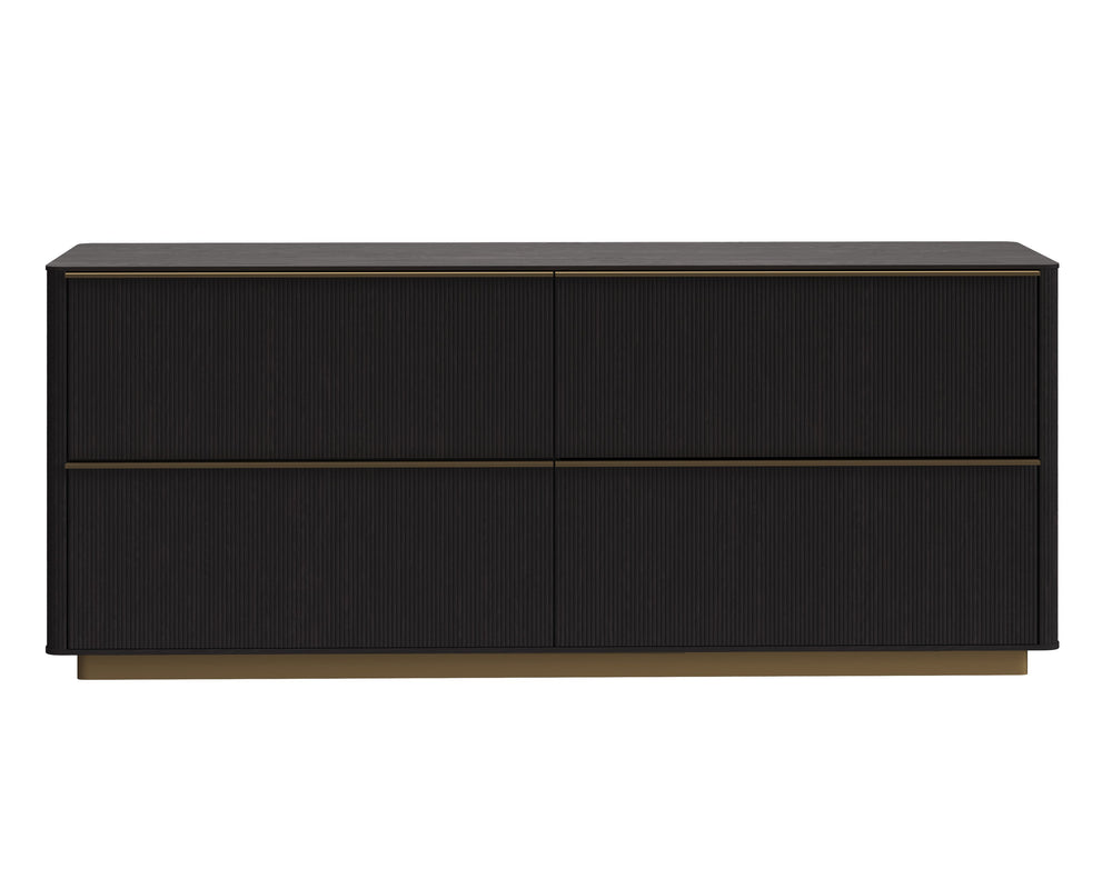 Sunpan Kalla Dresser - Elegant Oak Design with Gold Steel Base, Soft Closing Drawers, and Unique Texture Charcoal