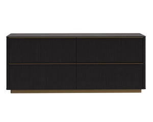 Sunpan Kalla Dresser - Elegant Oak Design with Gold Steel Base, Soft Closing Drawers, and Unique Texture Charcoal