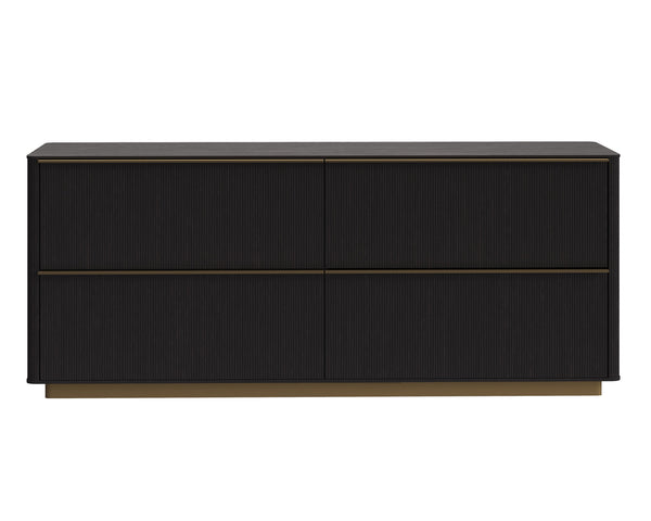Sunpan Kalla Dresser - Elegant Oak Design with Gold Steel Base, Soft Closing Drawers, and Unique Texture Charcoal