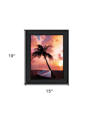Homeroots Palm Tree Sunset Wall Art Print - Stylish Black Framed Home Decor For Rustic Modern Vibe 19x15"  Wood 529591