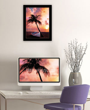 Homeroots Palm Tree Sunset Framed Print Wall Art - Rustic Home Decor For A Stylish And Vibrant Space Black Wood 529592
