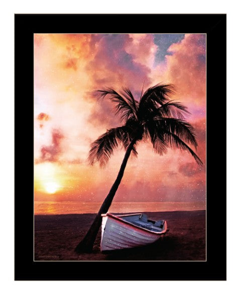 Homeroots Palm Tree Sunset Framed Print Wall Art - Rustic Home Decor For A Stylish And Vibrant Space Black Wood 529592