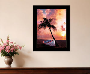 Homeroots Palm Tree Sunset Framed Print Wall Art - Rustic Home Decor For A Stylish And Vibrant Space Black Wood 529592