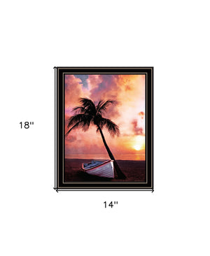 Homeroots Palm Tree Sunset Framed Print Wall Art - Rustic Home Decor For A Stylish And Vibrant Space Black And Gold Wood 529593