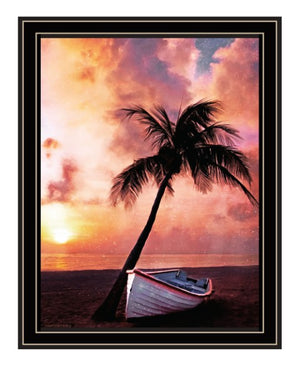 Homeroots Palm Tree Sunset Framed Print Wall Art - Rustic Home Decor For A Stylish And Vibrant Space Black And Gold Wood 529593