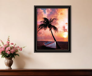 Homeroots Palm Tree Sunset Framed Print Wall Art - Rustic Home Decor For A Stylish And Vibrant Space Black And Gold Wood 529593