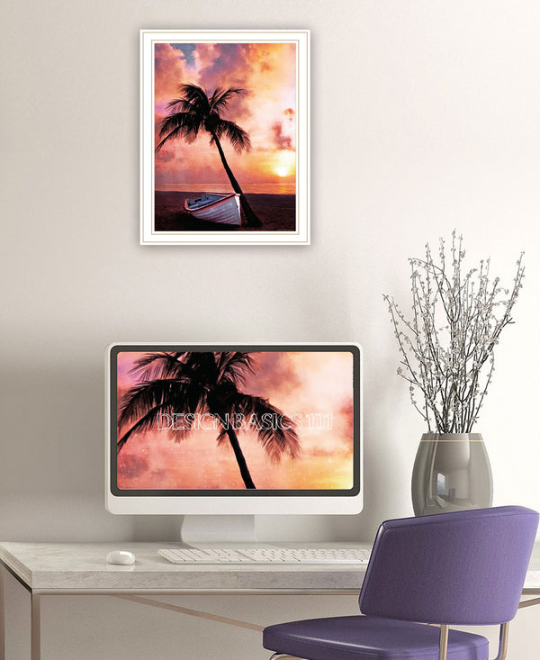Homeroots Palm Tree Sunset Framed Print Wall Art - Rustic Home Decor For A Stylish And Vibrant Space White Wood 529594