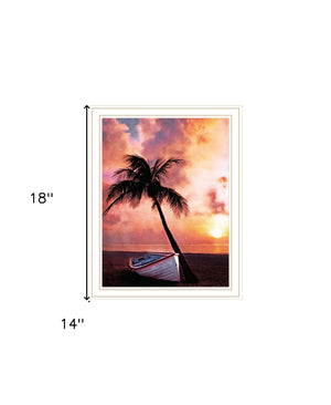 Homeroots Palm Tree Sunset Framed Print Wall Art - Rustic Home Decor For A Stylish And Vibrant Space White Wood 529594
