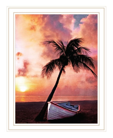 Homeroots Palm Tree Sunset Framed Print Wall Art - Rustic Home Decor For A Stylish And Vibrant Space White Wood 529594