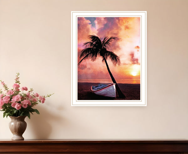 Homeroots Palm Tree Sunset Framed Print Wall Art - Rustic Home Decor For A Stylish And Vibrant Space White Wood 529594