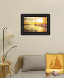 Homeroots Yellow Sunset Boats In Marina Black Framed Print Wall Art  Wood 529607