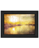 Homeroots Yellow Sunset Boats In Marina Black Framed Print Wall Art  Wood 529607