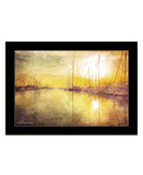 Homeroots Yellow Sunset Boats In Marina Black Framed Print Wall Art Black Wood 529608