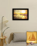 Homeroots Yellow Sunset Boats In Marina Black Framed Print Wall Art Black Wood 529608