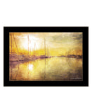 Homeroots Yellow Sunset Boats In Marina Black Framed Print Wall Art Black Wood 529608