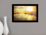 Homeroots Yellow Sunset Boats In Marina Black Framed Print Wall Art Black Wood 529608