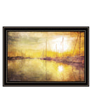 Homeroots Yellow Sunset Boats In Marina Black Framed Print Wall Art Black And Gold Wood 529609