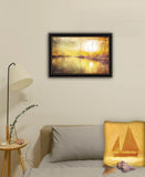 Homeroots Yellow Sunset Boats In Marina Black Framed Print Wall Art Black And Gold Wood 529609