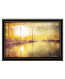 Homeroots Yellow Sunset Boats In Marina Black Framed Print Wall Art Black And Gold Wood 529609