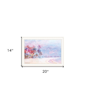 Homeroots Rainbow Bright Sandy Beach With Umbrellas White Framed Print Wall Art White And Gold Wood 529614