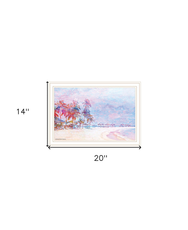 Homeroots Rainbow Bright Sandy Beach With Umbrellas White Framed Print Wall Art White And Gold Wood 529614