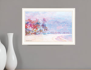 Homeroots Rainbow Bright Sandy Beach With Umbrellas White Framed Print Wall Art White And Gold Wood 529614