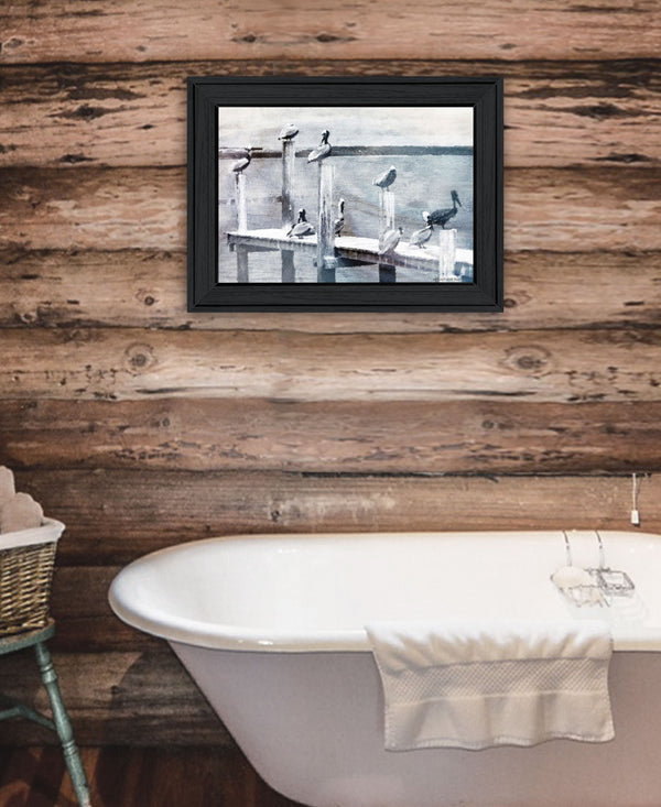Homeroots Birds On A Pier Black Framed Print - Rustic Wall Art For Modern Farmhouse Décor & Stylish Spaces Charcoal Wood 529615