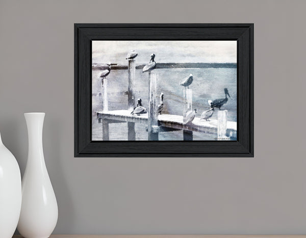 Homeroots Birds On A Pier Black Framed Print - Rustic Wall Art For Modern Farmhouse Décor & Stylish Spaces Charcoal Wood 529615