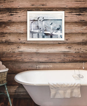 Homeroots Birds On A Pier Black Framed Print - Rustic Wall Art For Modern Farmhouse Décor & Stylish Spaces White Wood 529617