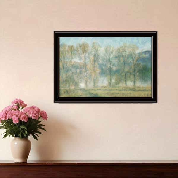 Homeroots Peaceful Tree Line Black Framed Print Wall Art Black And Gold Wood 529628