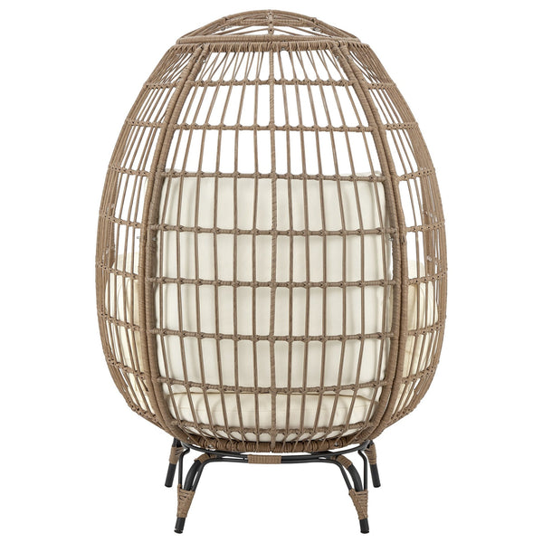 English Elm Spezia Freestanding Egg Chair with Removable Waterproof Cushions, Steel Rattan Frame for Indoors Outdoors Tan B365P397662