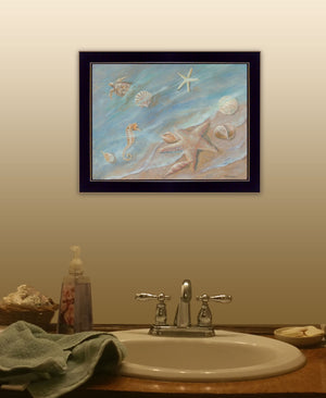 Homeroots Seashore Star Framed Print Wall Art – Stylish Rustic Decor To Elevate Your Space With Elegance Black Wood 529666