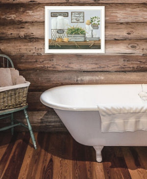 Homeroots Fluffy Towels Unique Framed Print Wall Art For Rustic Modern Farmhouse Decor And Stylish Spaces White Wood 529676