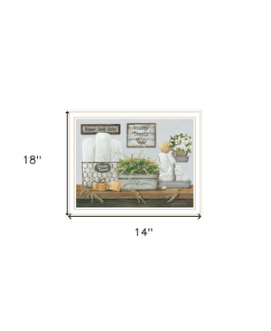 Homeroots Fluffy Towels Unique Framed Print Wall Art For Rustic Modern Farmhouse Decor And Stylish Spaces White Wood 529676