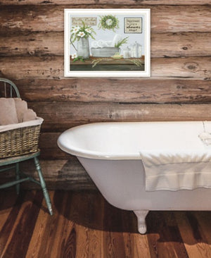 Homeroots Fresh Towels Framed Print Wall Art - Rustic Decor For Modern Farmhouse Style, 14"X18" Accents White Wood 529680