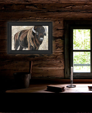 Homeroots The Boss Bison Only Black Framed Print Wall Art  Wood 529697