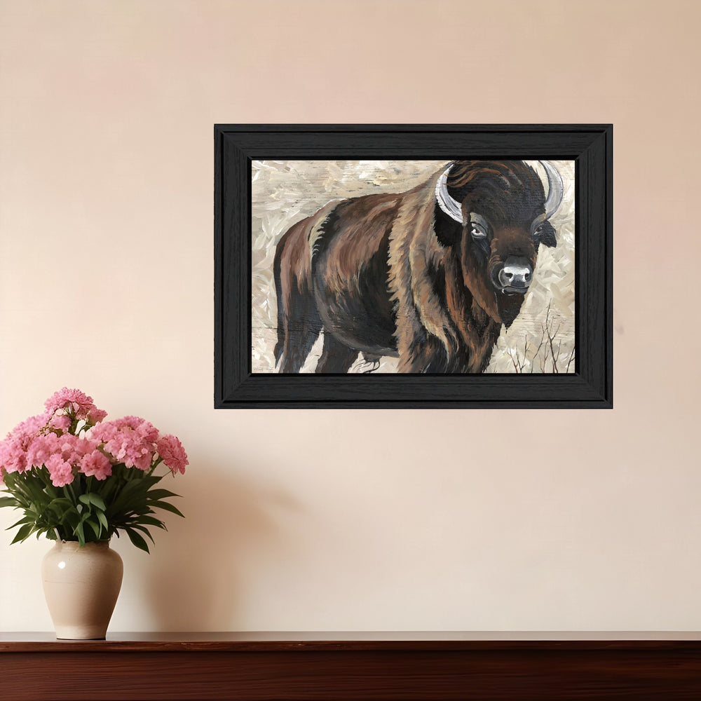 Homeroots The Boss Bison Only Black Framed Print Wall Art  Wood 529697