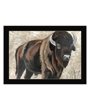 Homeroots The Boss Bison Only Black Framed Print Wall Art Black Wood 529698