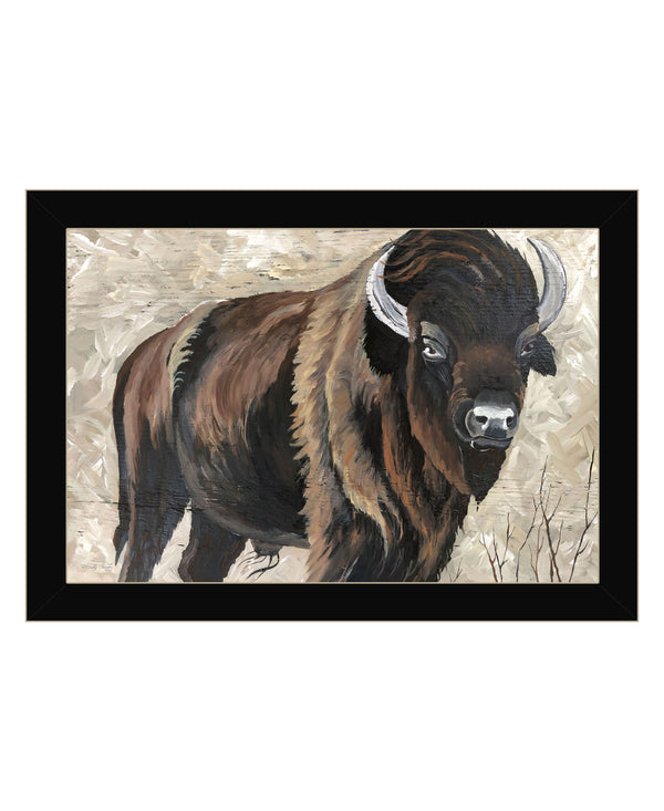 Homeroots The Boss Bison Only Black Framed Print Wall Art Black Wood 529698