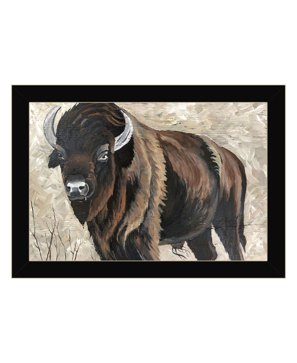 Homeroots The Boss Bison Only Black Framed Print Wall Art Black Wood 529698
