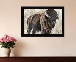 Homeroots The Boss Bison Only Black Framed Print Wall Art Black Wood 529698