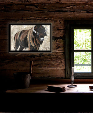 Homeroots The Boss Bison Only Black Framed Print Wall Art Black And Gold Wood 529699