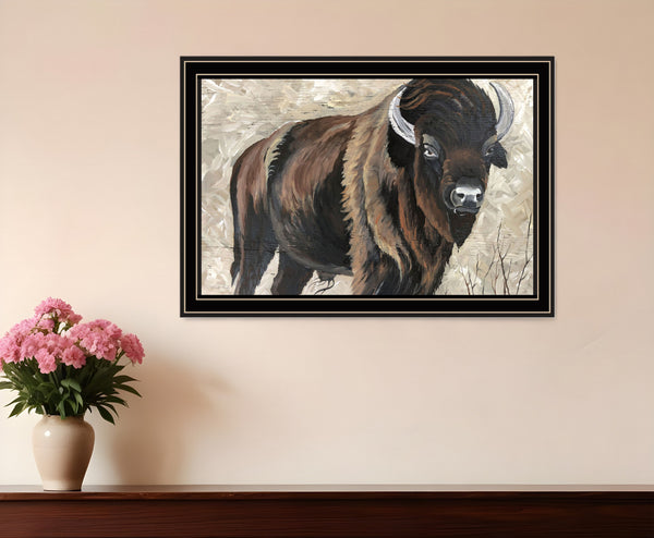 Homeroots The Boss Bison Only Black Framed Print Wall Art Black And Gold Wood 529699
