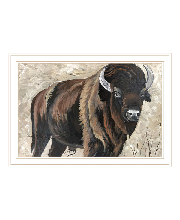 Homeroots The Boss Bison Only White Framed Print Wall Art White Wood 529700